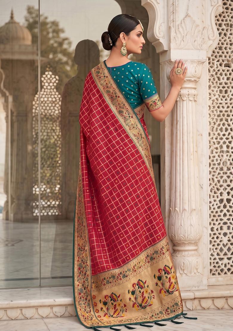 Pink Zari Work Silk Saree Set - Indya