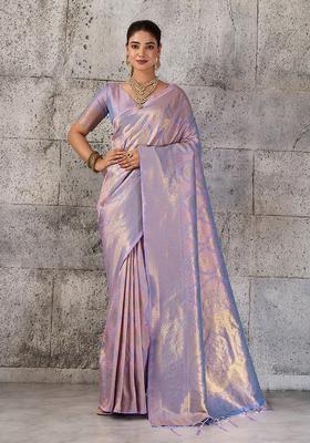 Lavender Zari Work Silk Saree Set