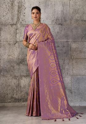 Purple Zari Work Silk Saree Set