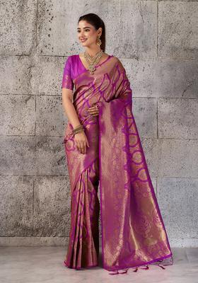 Magenta Zari Work Silk Saree Set