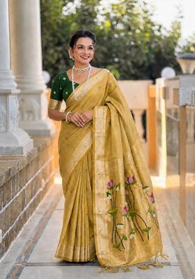 Mustard Zari Work Silk Saree Set