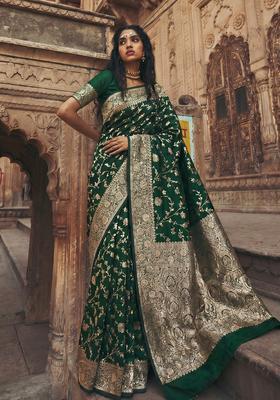 Green Zari Work Silk Saree Set