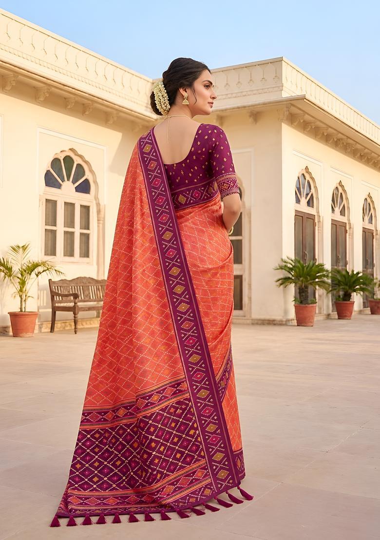 Red Zari Work Silk Saree Set - Indya