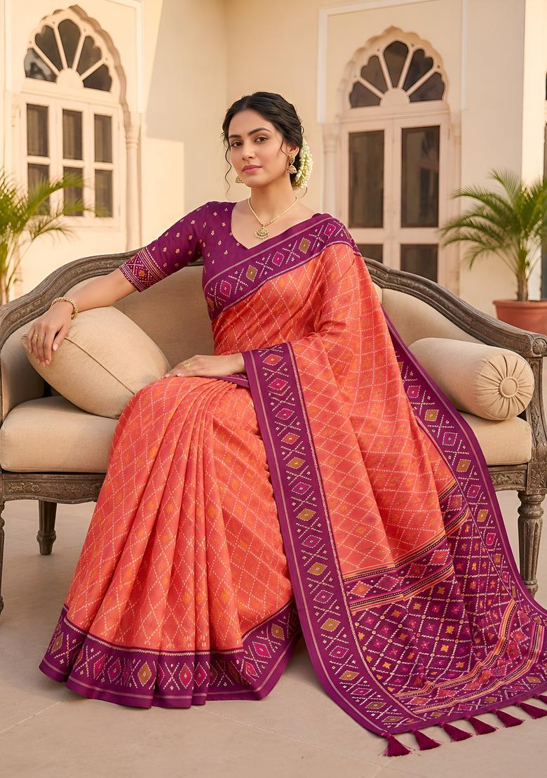 Red Zari Work Silk Saree Set - Indya