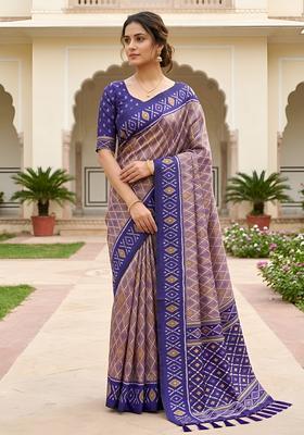 Grey Zari Work Silk Saree Set