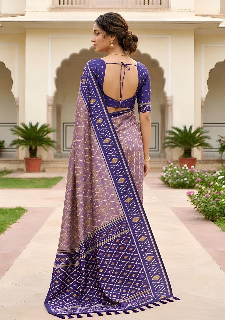 Grey Zari Work Silk Saree Set - Indya