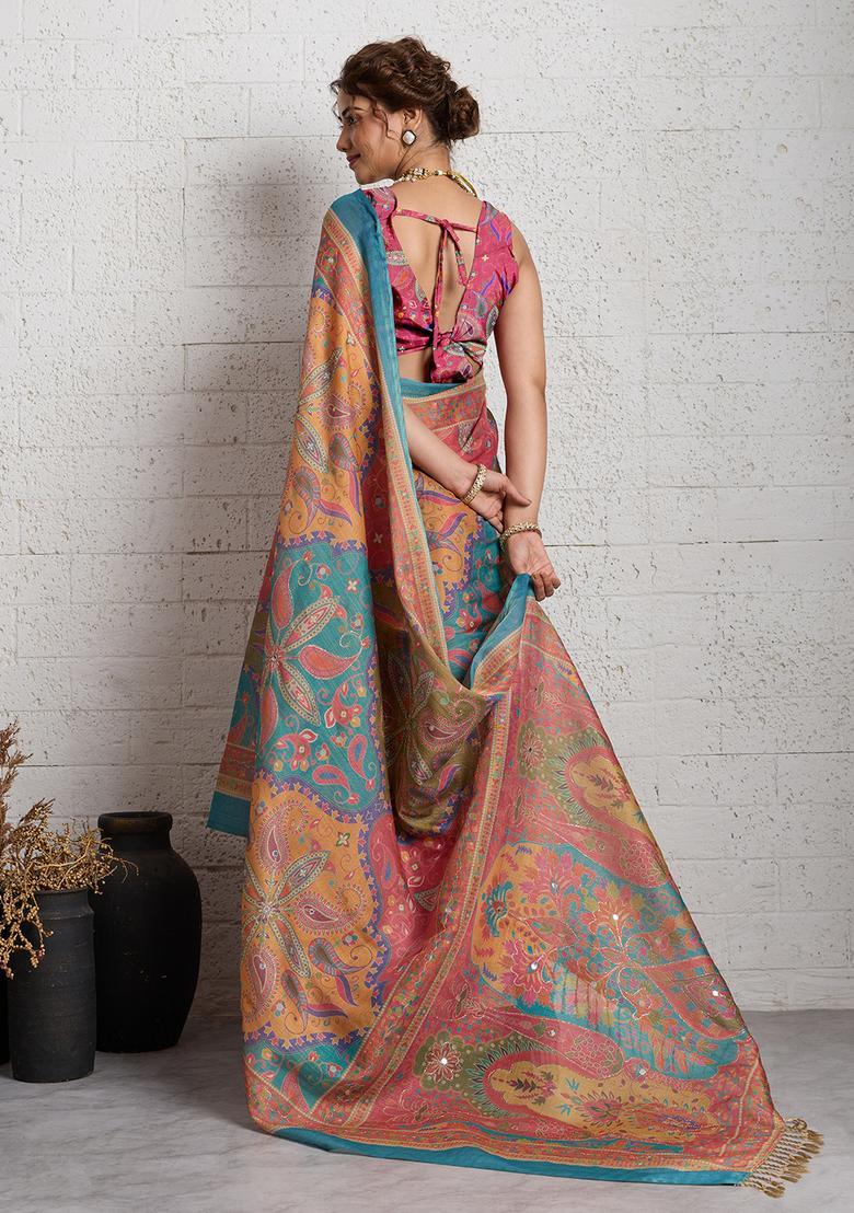 Multicolor Printed Cotton Saree Set - Indya