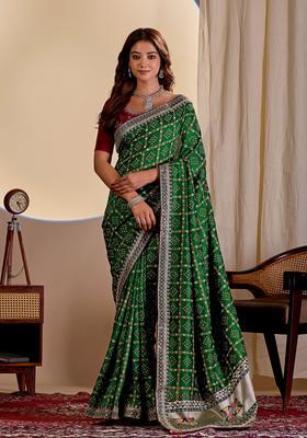 Green Bandhej Silk Saree Set