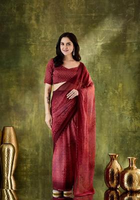 Maroon Printed Chiffon Saree Set