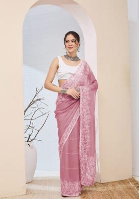 Pink Printed Chiffon Saree Set