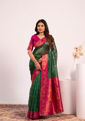 Green Zari Work Silk Saree Set