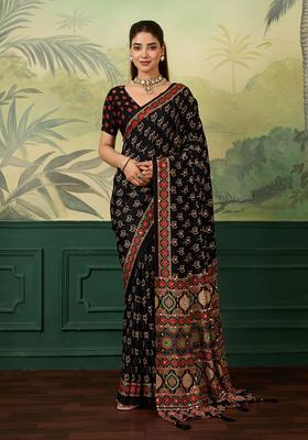Black Printed Tissue Saree Set