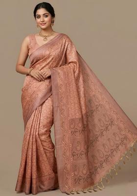Orange Zari Work Cotton Saree Set