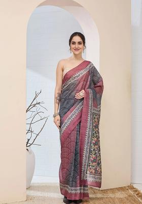 Multicolor Printed Silk Saree Set