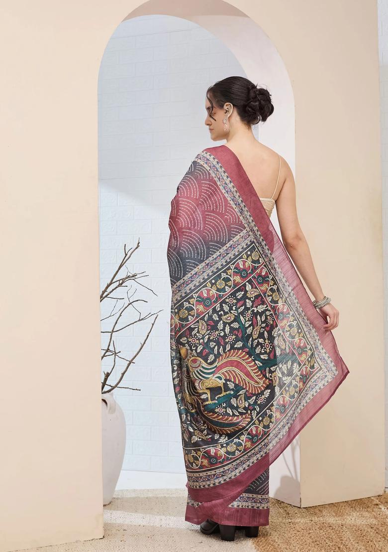 Multicolor Printed Silk Saree Set - Indya