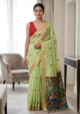 Green Zari Work Silk Saree Set