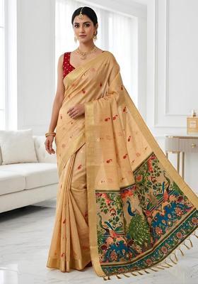 Orange Zari Work Silk Saree Set
