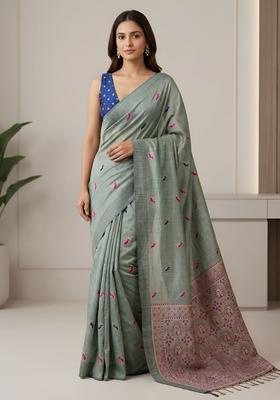 Green Zari Work Silk Saree Set