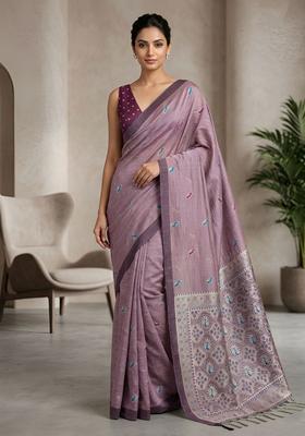 Pink Zari Work Silk Saree Set