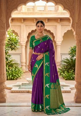 Magenta Zari Work Silk Saree Set