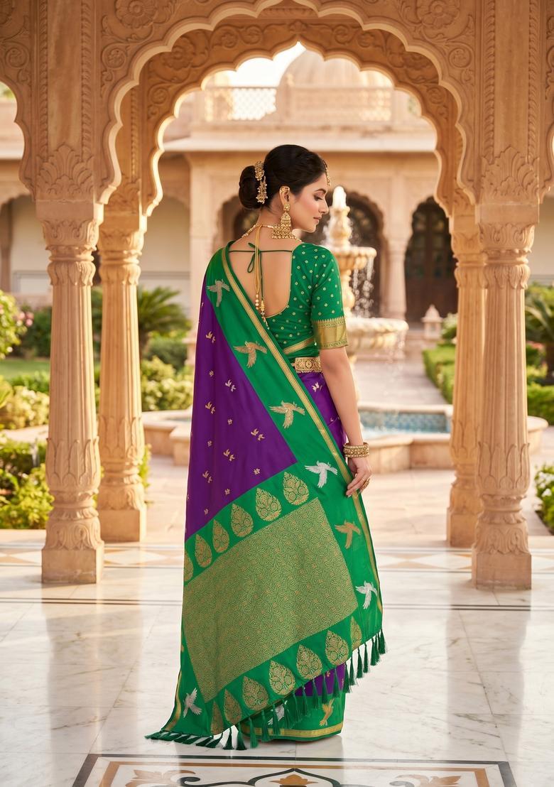 Magenta Zari Work Silk Saree Set - Indya