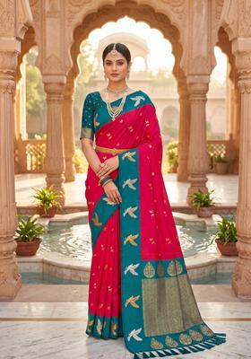 Pink Zari Work Silk Saree Set