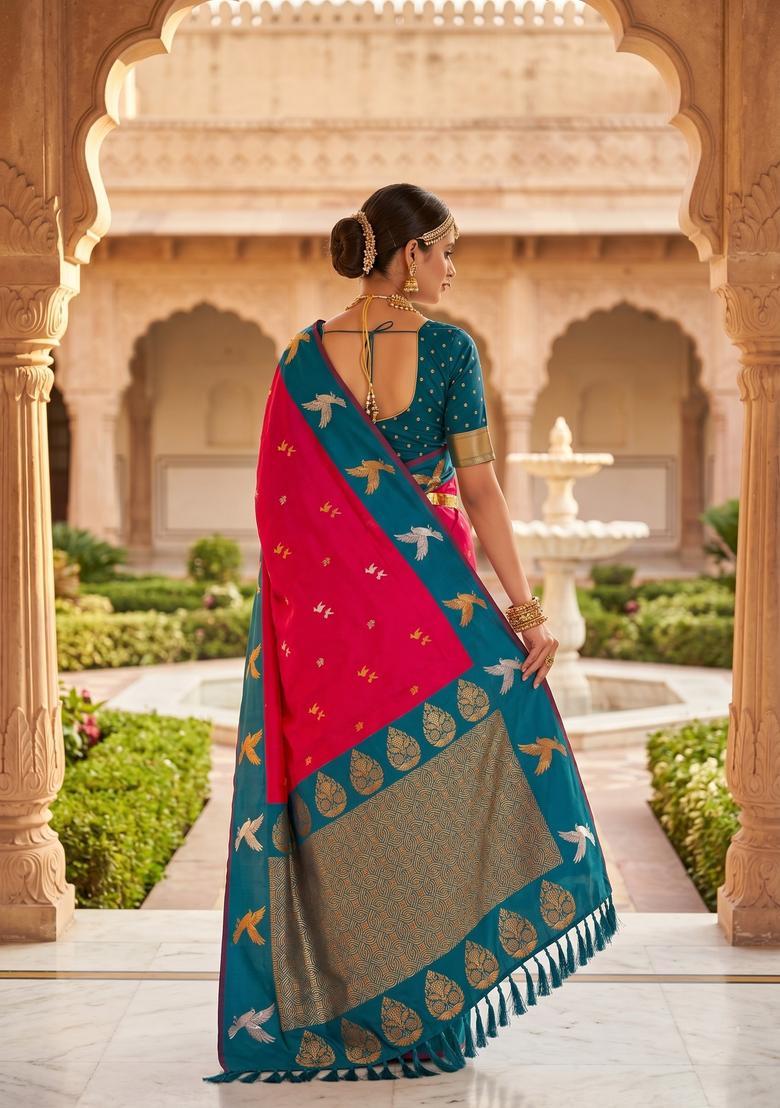Pink Zari Work Silk Saree Set - Indya