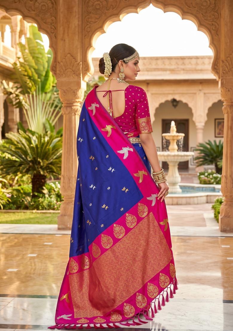 Blue Zari Work Silk Saree Set - Indya