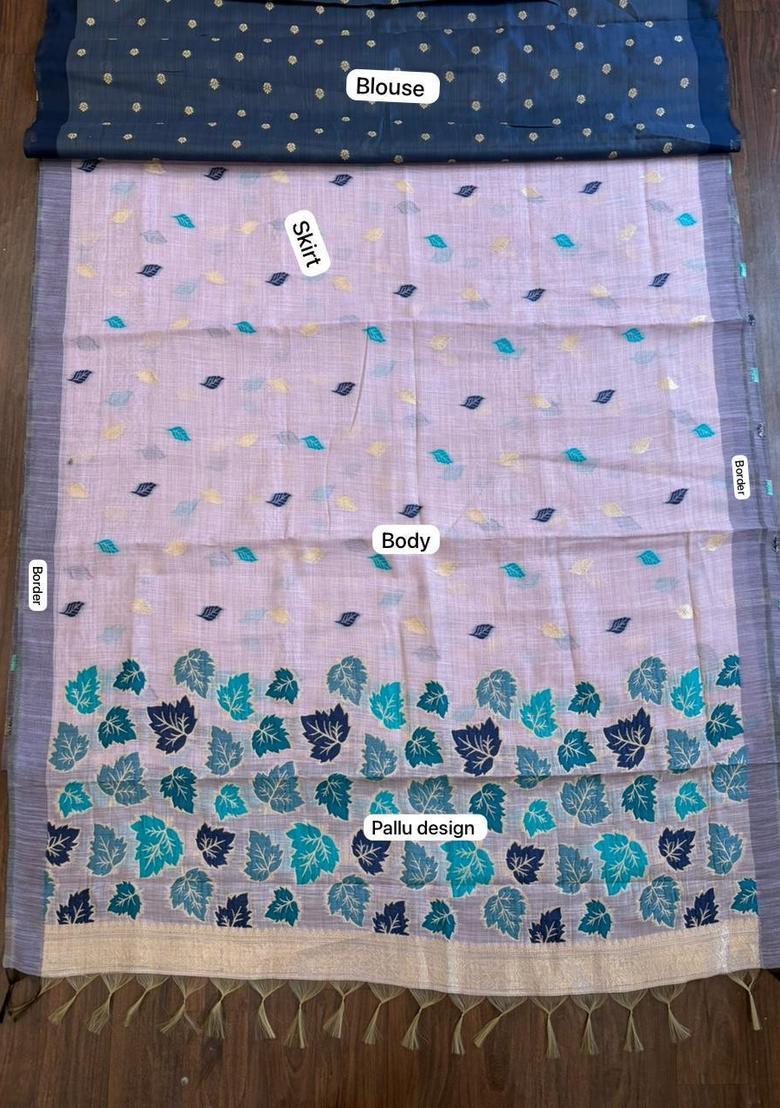Lavender Zari Work Cotton Saree Set - Indya