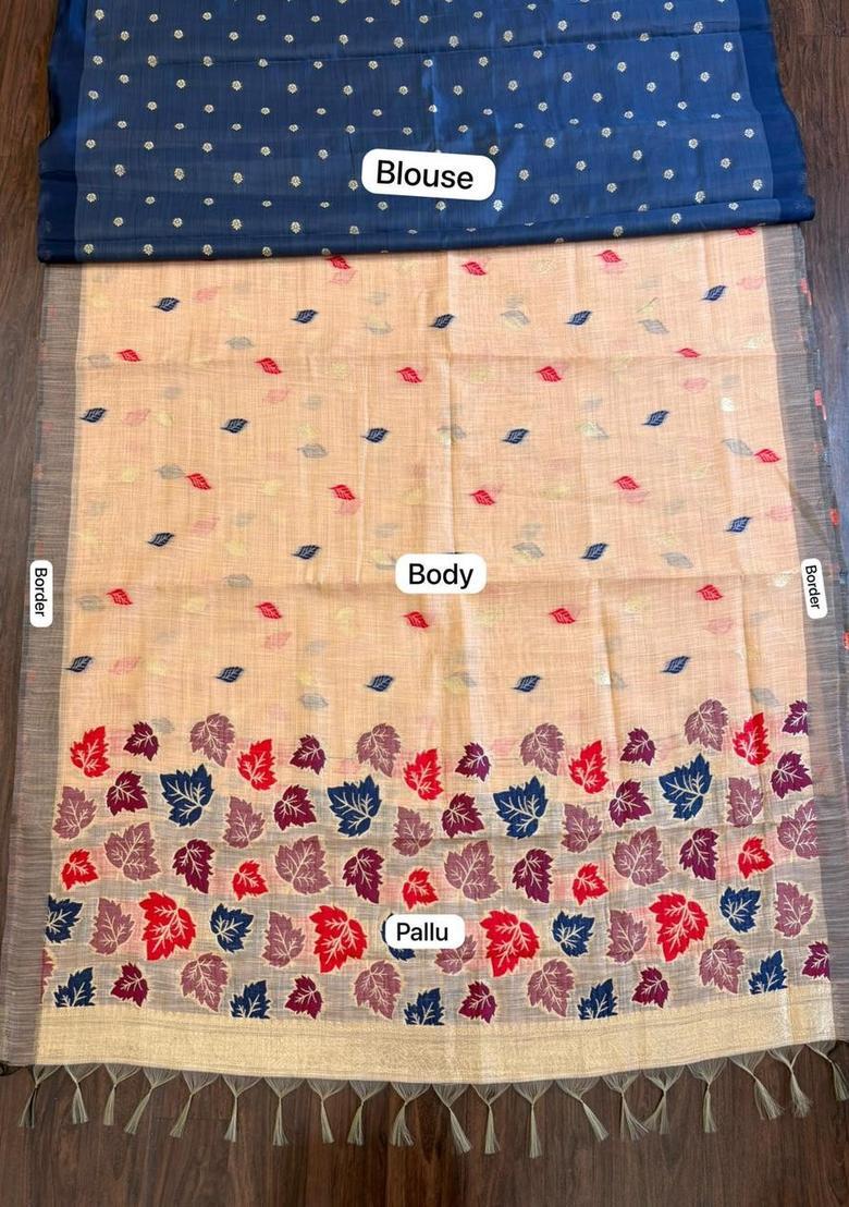 Orange Zari Work Cotton Saree Set - Indya