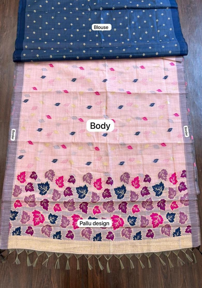 Pink Zari Work Cotton Saree Set - Indya