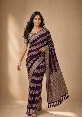 Wine Zari Work Georgette Saree Set