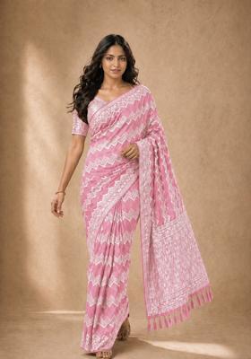 Pink Zari Work Georgette Saree Set