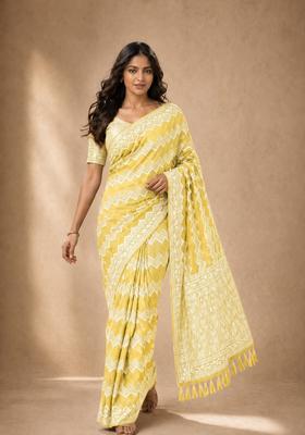 Yellow Zari Work Georgette Saree Set