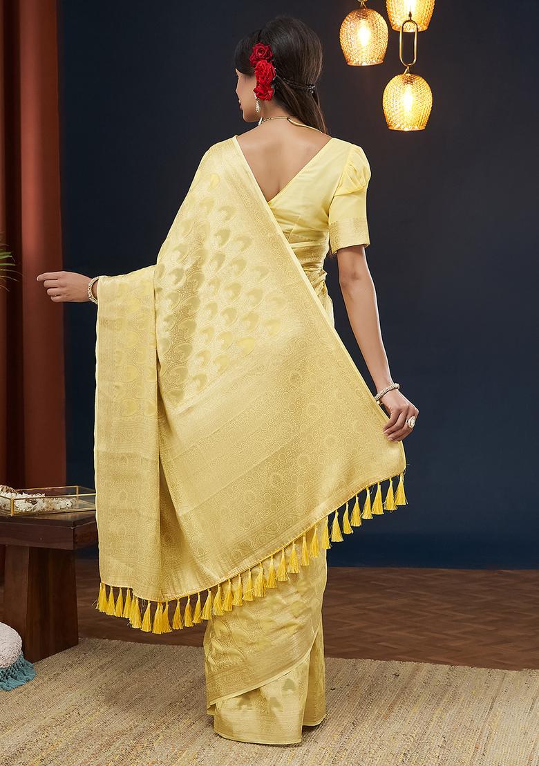 Yellow Zari Work Georgette Saree Set - Indya