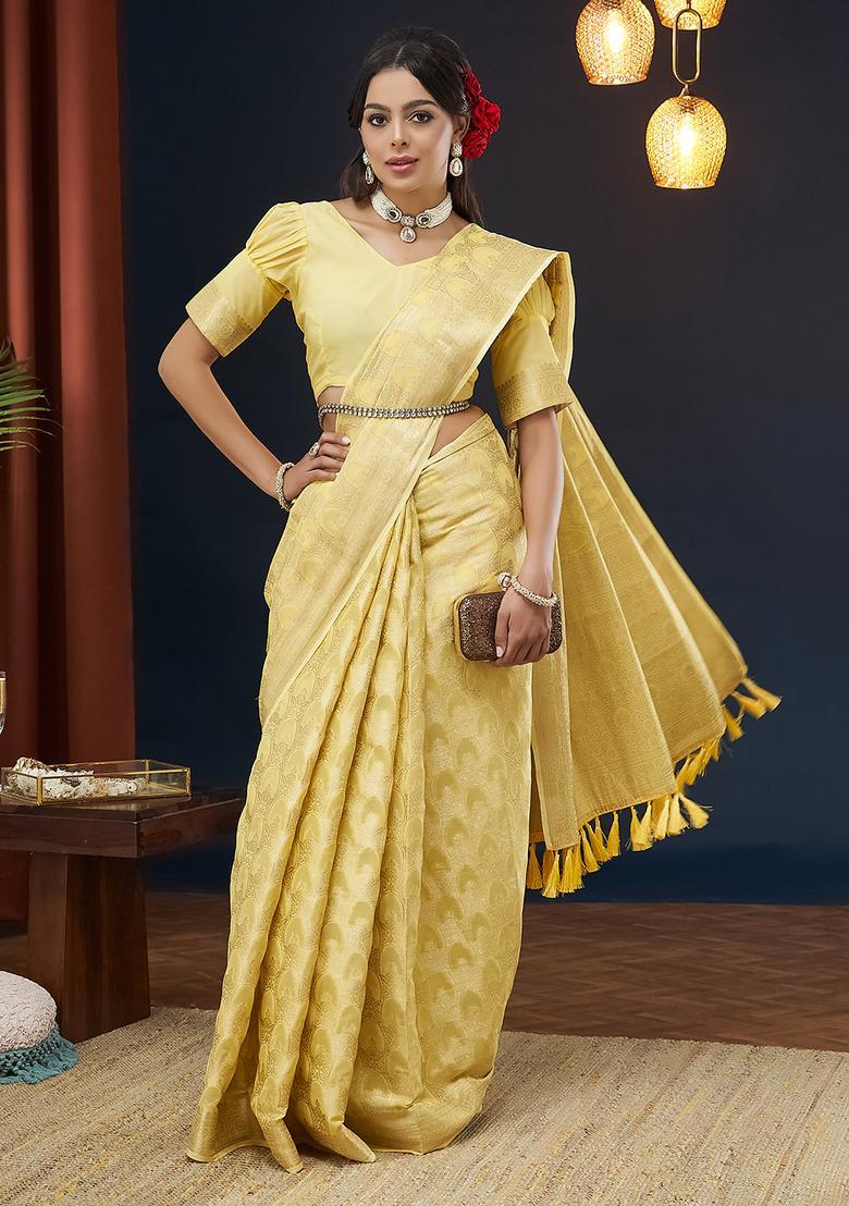 Yellow Zari Work Georgette Saree Set - Indya