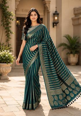 Teal Blue Zari Work Georgette Saree Set