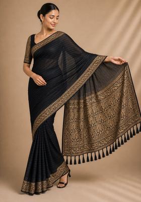 Black Zari Work Chiffon Saree Set