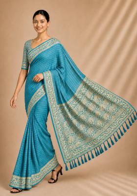 Blue Zari Work Chiffon Saree Set