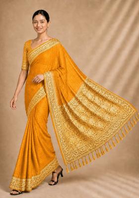 Yellow Zari Work Chiffon Saree Set