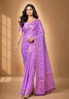 Pink Zari Work Chiffon Saree Set