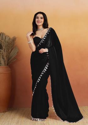 Black Printed Organza Saree Set