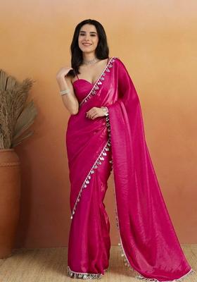 Magenta Printed Organza Saree Set