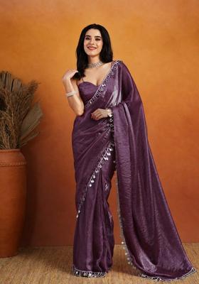 Violet Printed Organza Saree Set