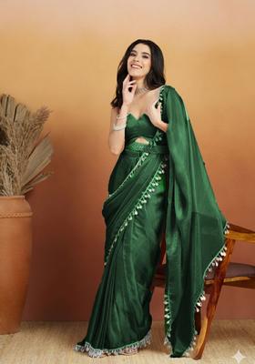 Green Printed Organza Saree Set