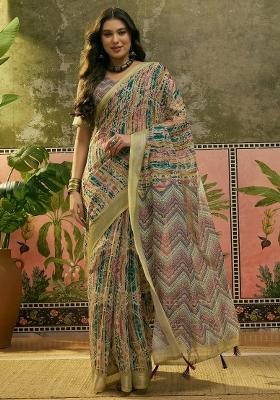 Multicolor Printed Cotton Saree Set