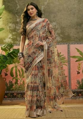 Multicolor Printed Cotton Saree Set