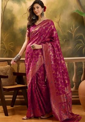 Magenta Applique Banarasi Saree Set