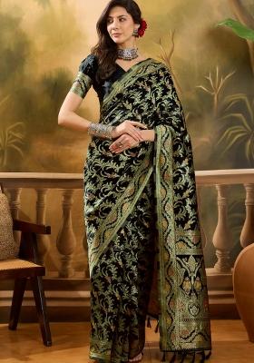 Black Applique Banarasi Saree Set
