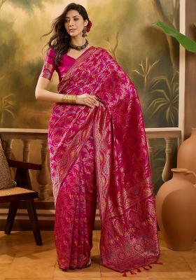 Magenta Applique Banarasi Saree Set